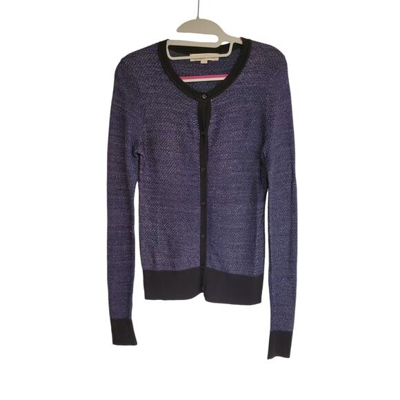 Women's LOFT Blue Silver Black Shimmer Sweater Button Up Cardigan | Size XS - Picture 1 of 8